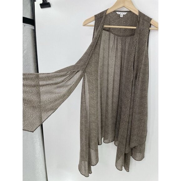 cAbi Women’s Brown Geometric Print Chiffon Tunic Vest Sweater Size L, Flaw - Picture 3 of 10